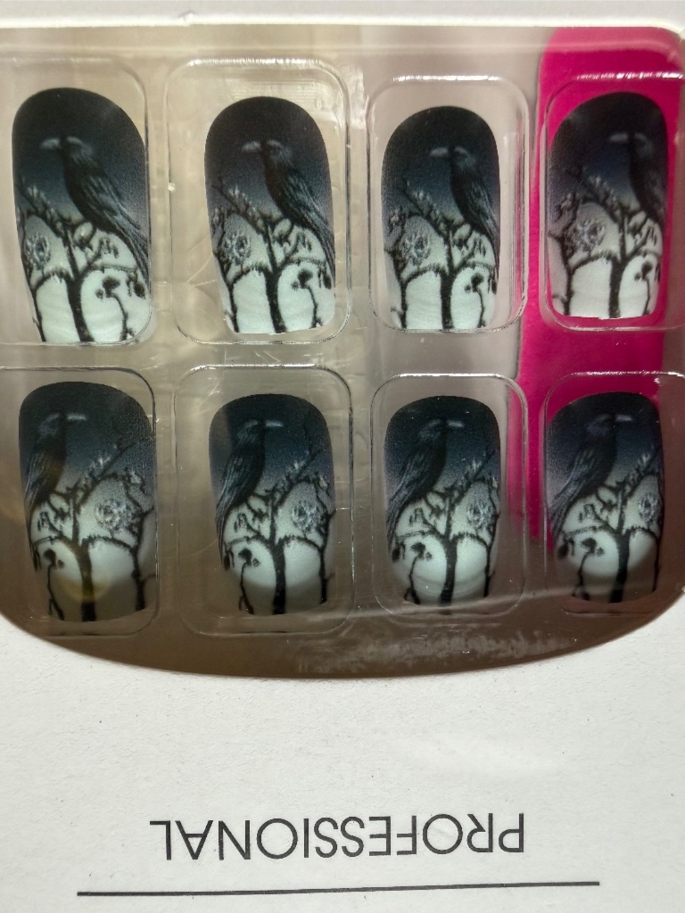 Press On Nails Crows Gray Moonlit trees Square Tips.